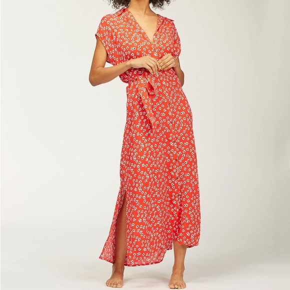 Billabong Dresses & Skirts - BILLABONG Little Flirt Havana Red Maxi Dress Size S Red Floral Button-Up Dress